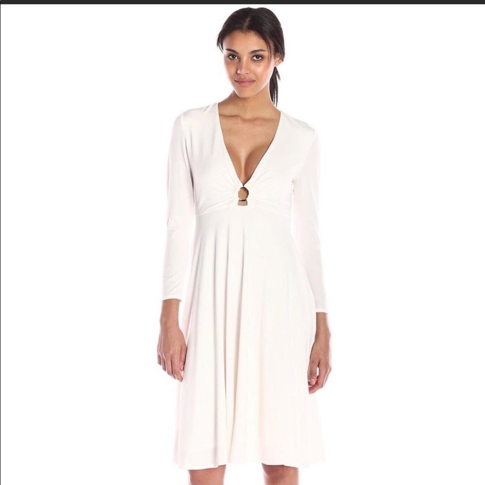 Halston Heritage Deep V neck jersey midi dress